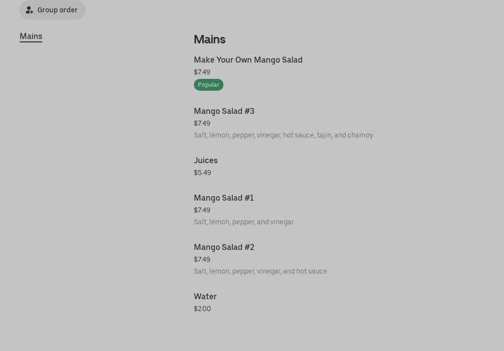 Mango Biche mia Menu