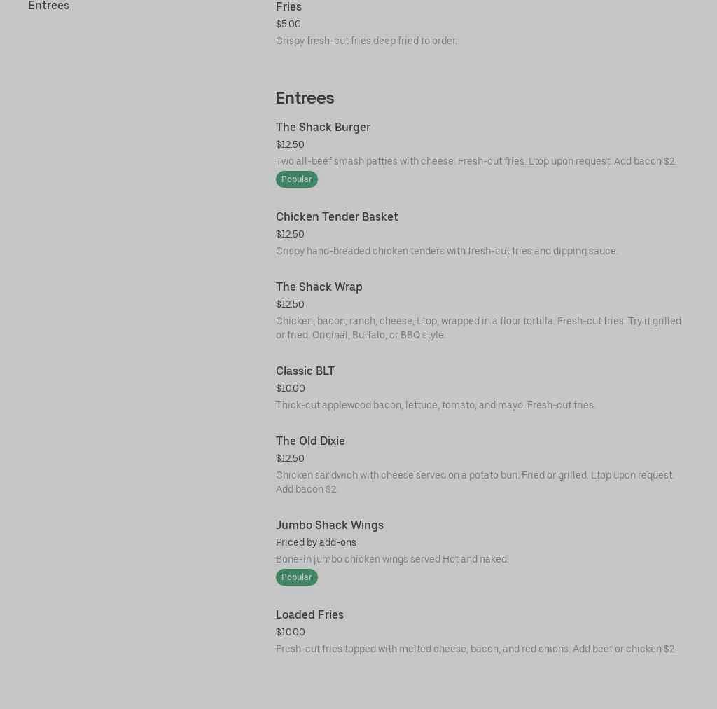 Fisherman's Shack Menu