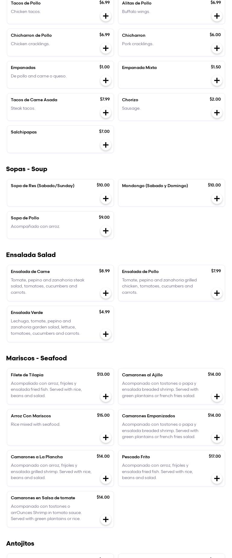 Mi Gente Restaurant Menu