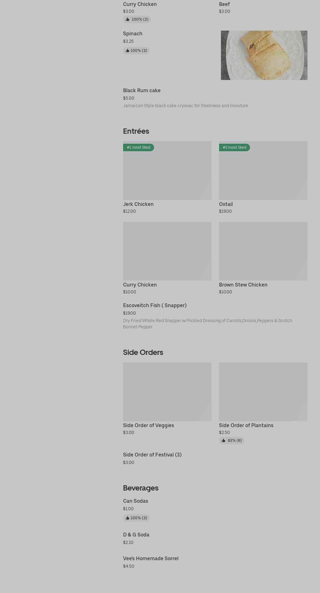 VEE'S CARIBBEAN KITCHEN Menu