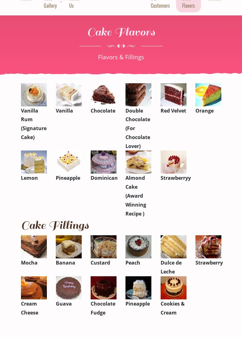 Cakes Designs Bakery Menu