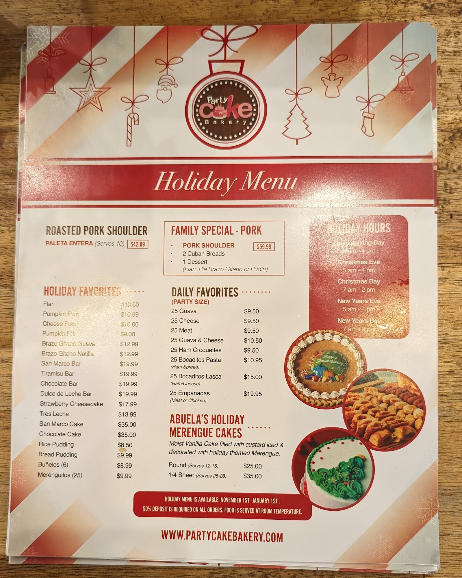 Party Cake Bakery Menu