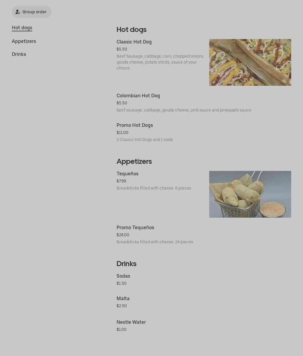 Estación hot dogs Menu