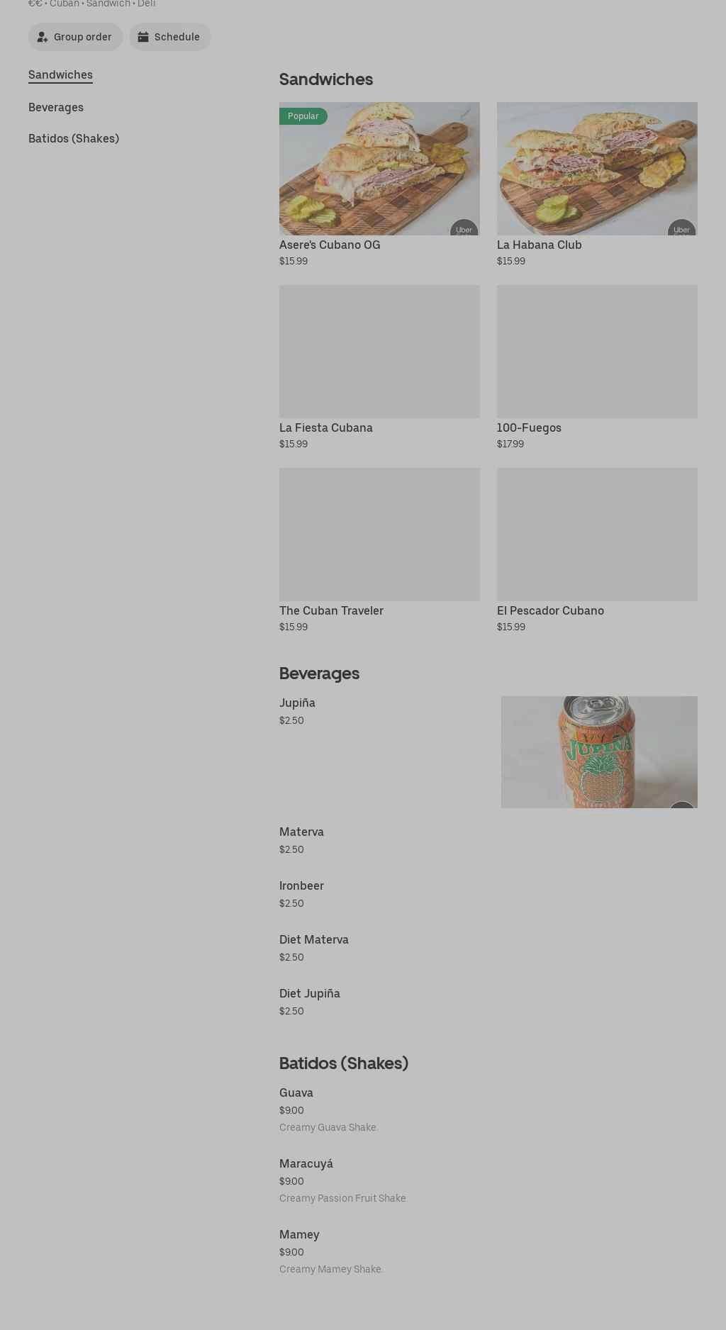 Asere's Artisan Sandwiches Menu