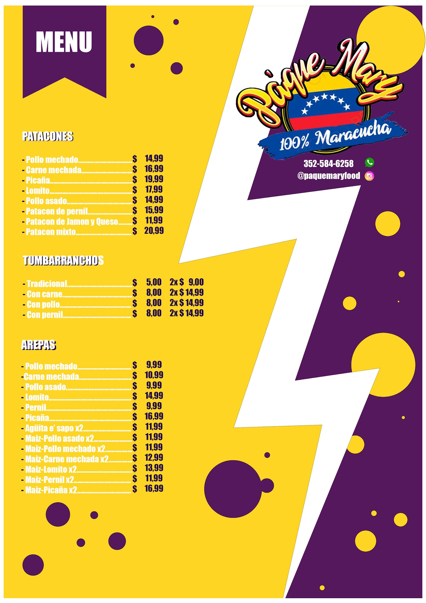 Pa'Que Mary Food Menu