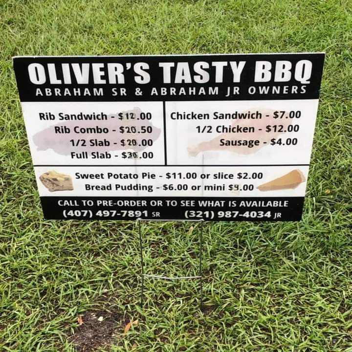 Olivers tasty bbq Menu