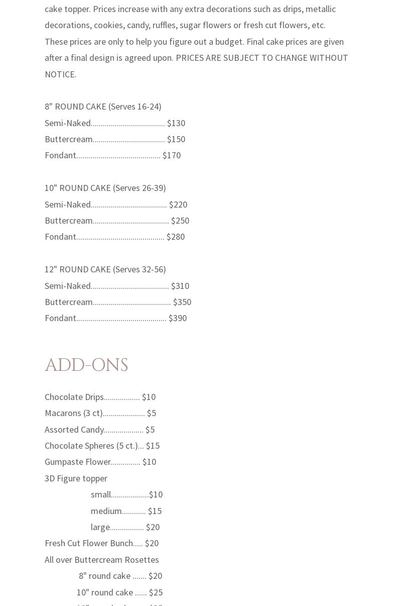 Custom Cakes in Orlando by I&M Bakers Menu