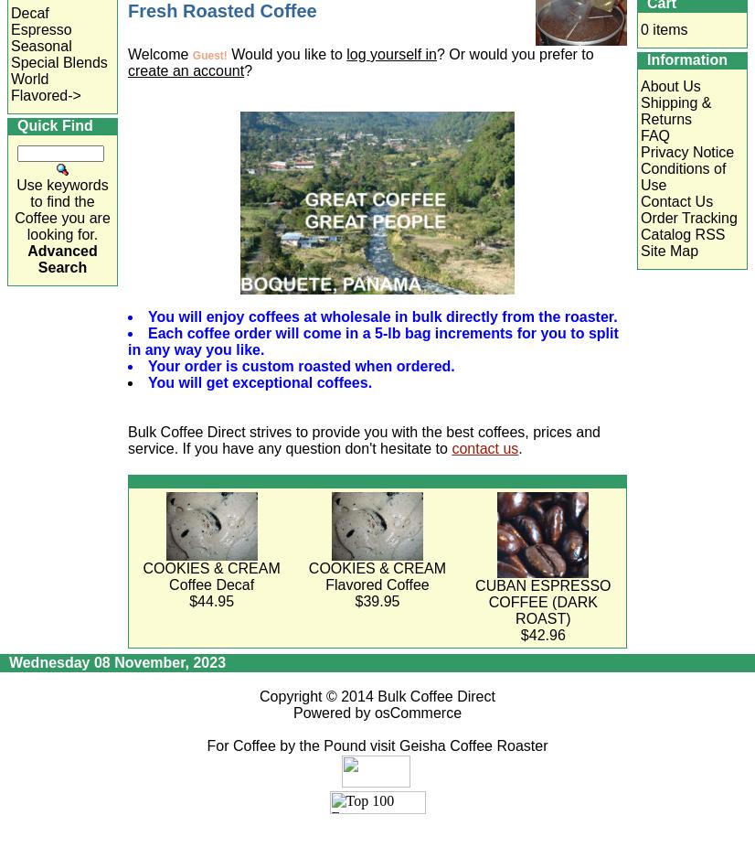 Bulk Coffee Direct Menu