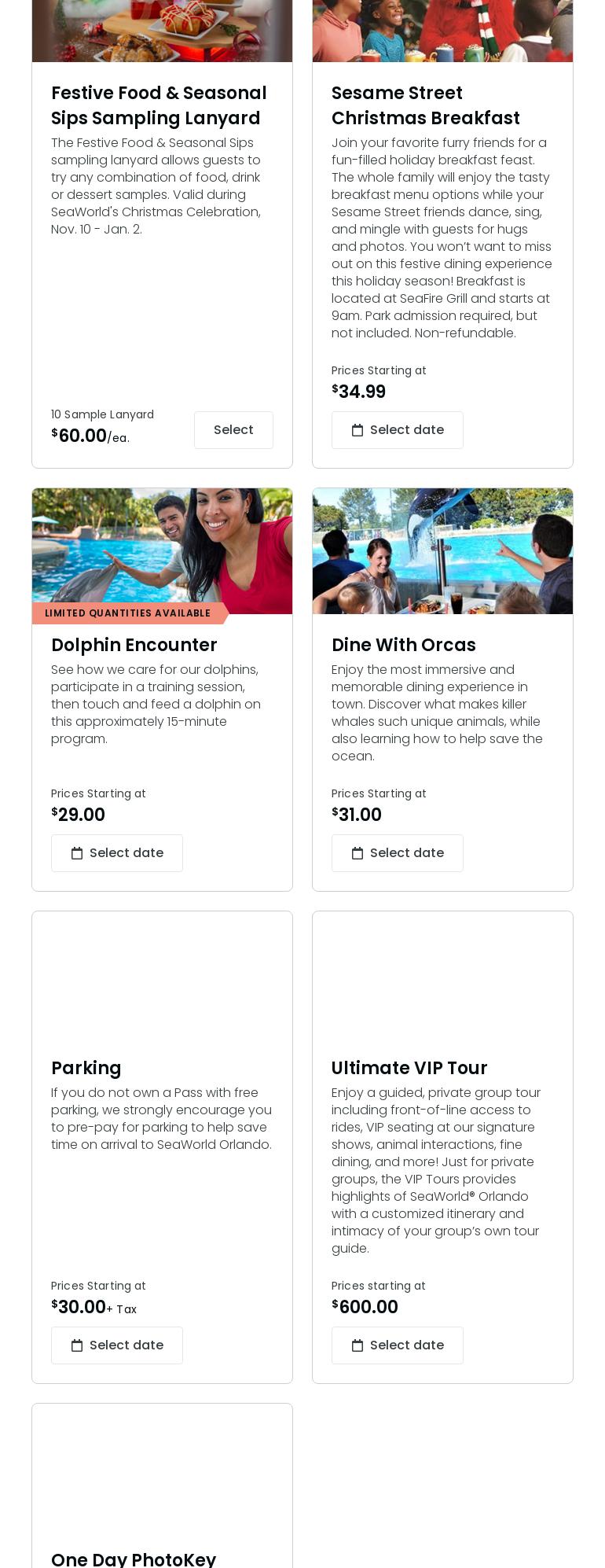 SeaWorld Pass Member Lounge Menu