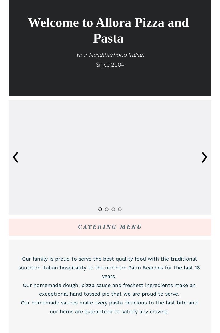 Allora Pizza and Pasta- Gardens Menu