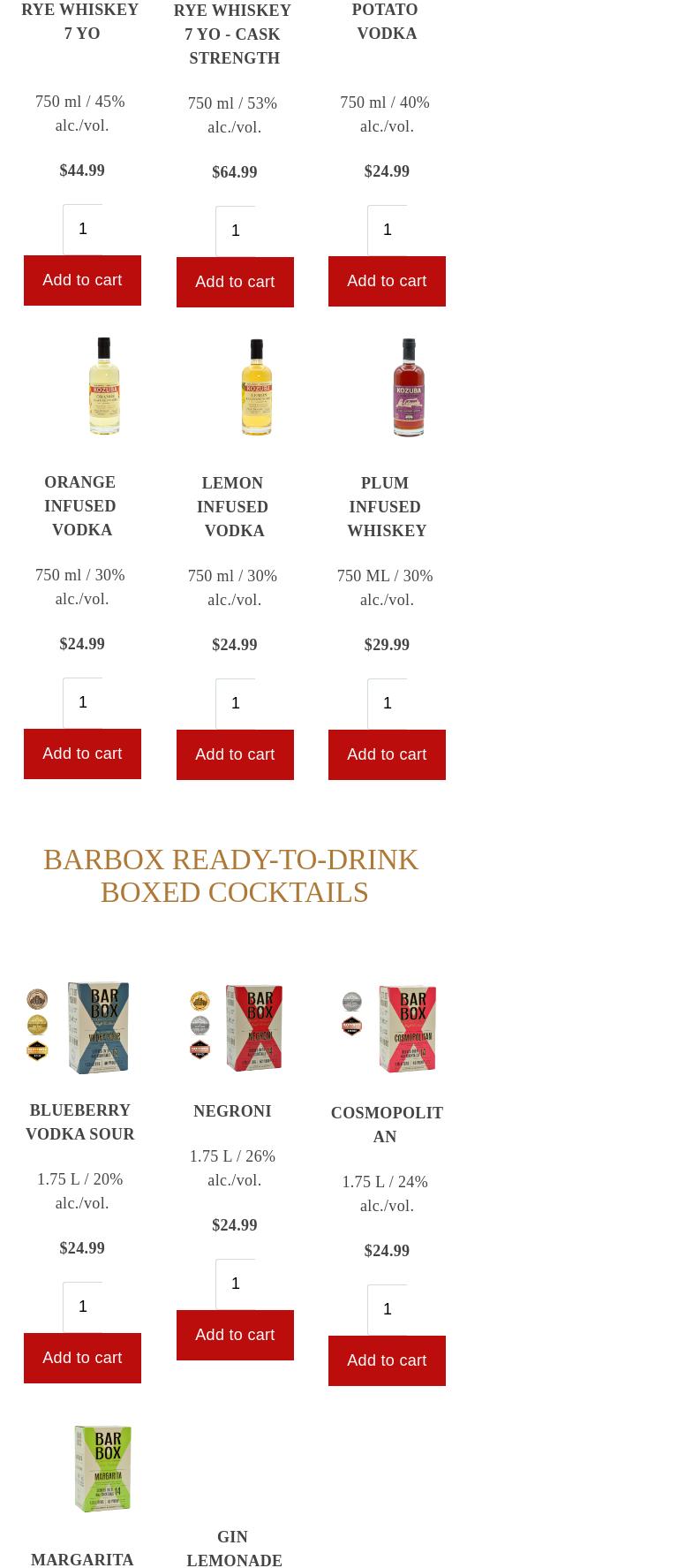 Kozuba and Sons Distillery Menu