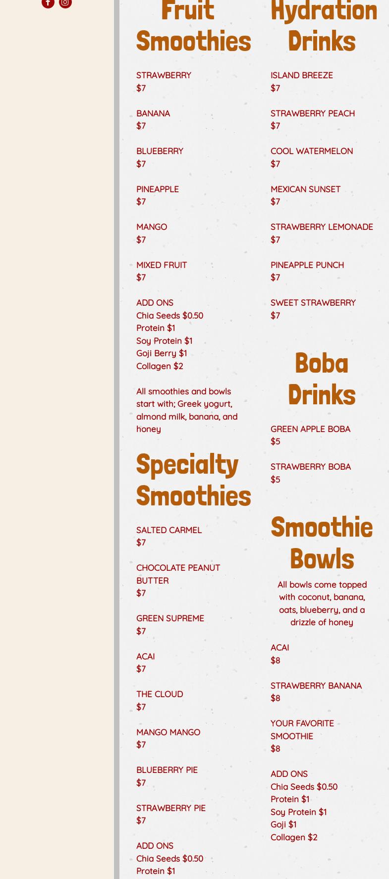 Downtown Smoothie Shack Menu