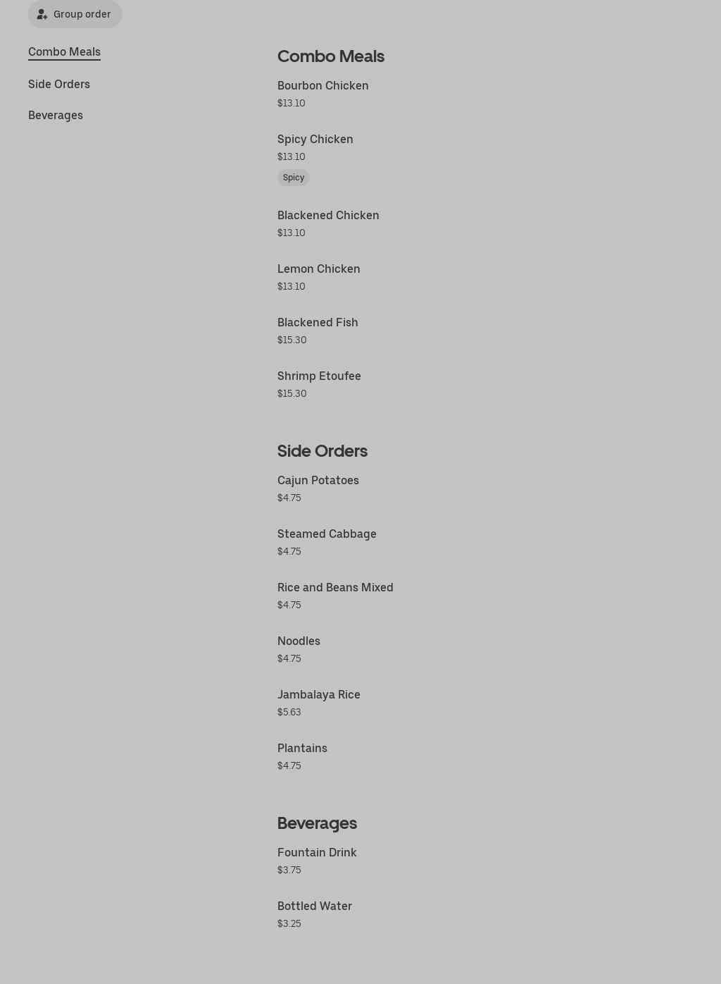 Kelly’s Cajun Grill Menu