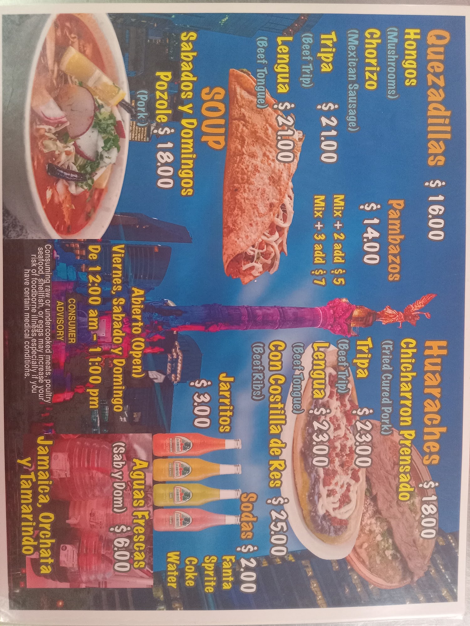 Huarachera Sabrosona Menu