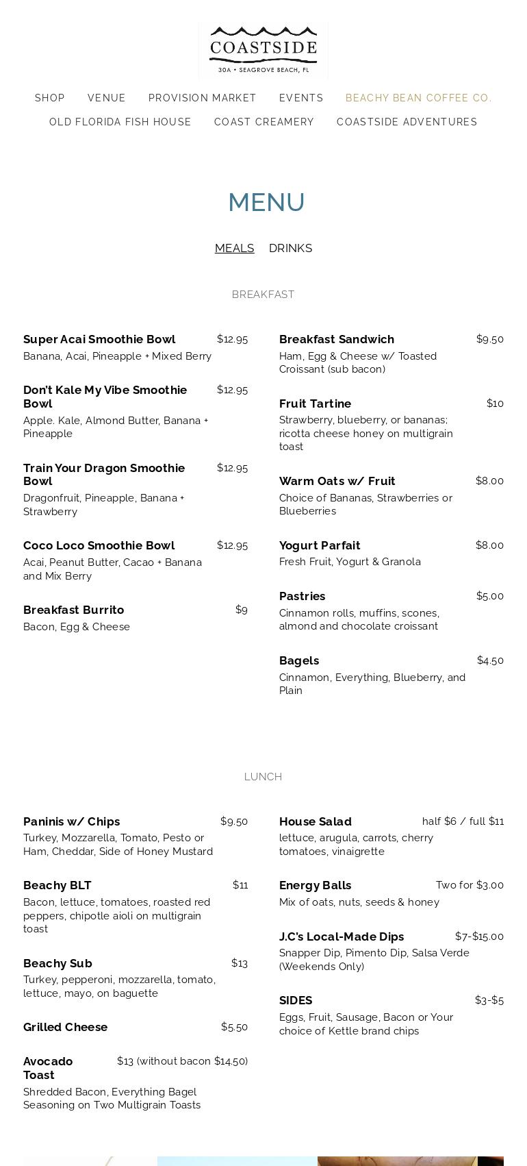 Coast Creamery & New Orleans Style Snoballs Menu