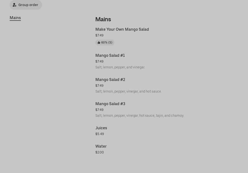 Mango Biche Mia Menu