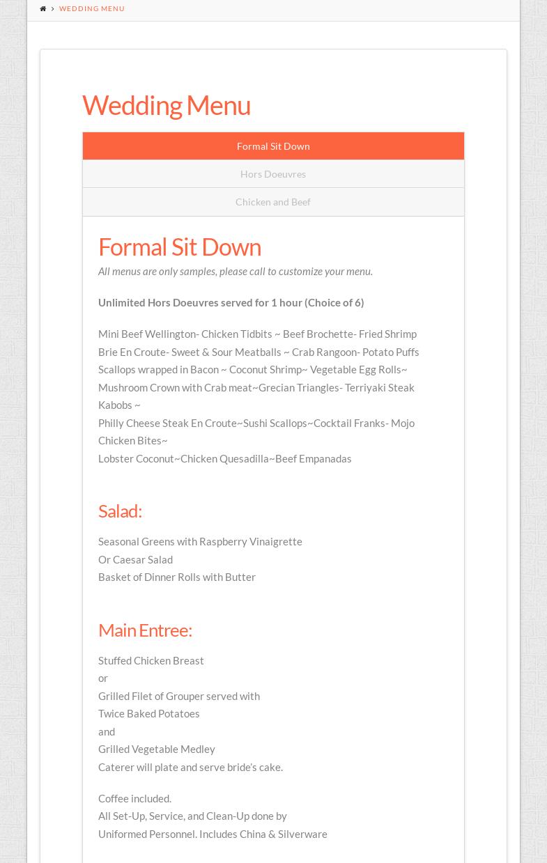 Catering by Joel's Place Menu