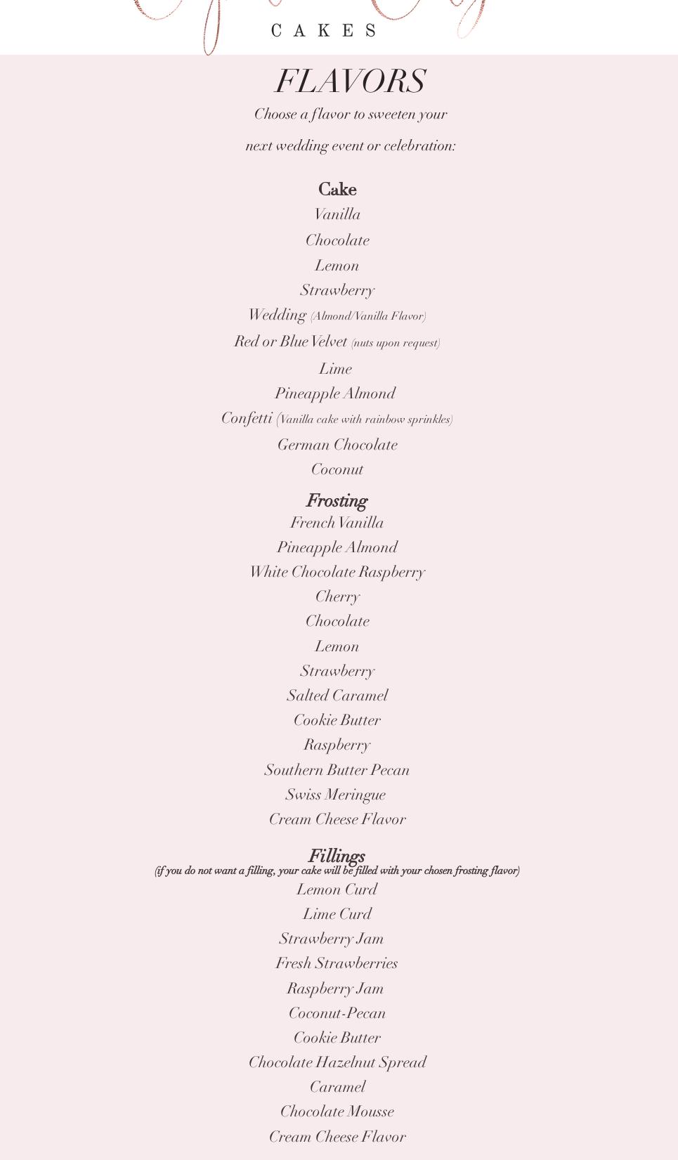 Capital City Cakes, LLC Menu