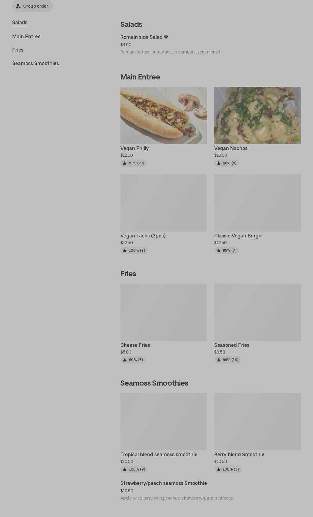 No Meat Menu