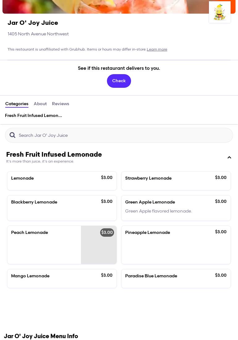 Jar O’Joy Juice Menu