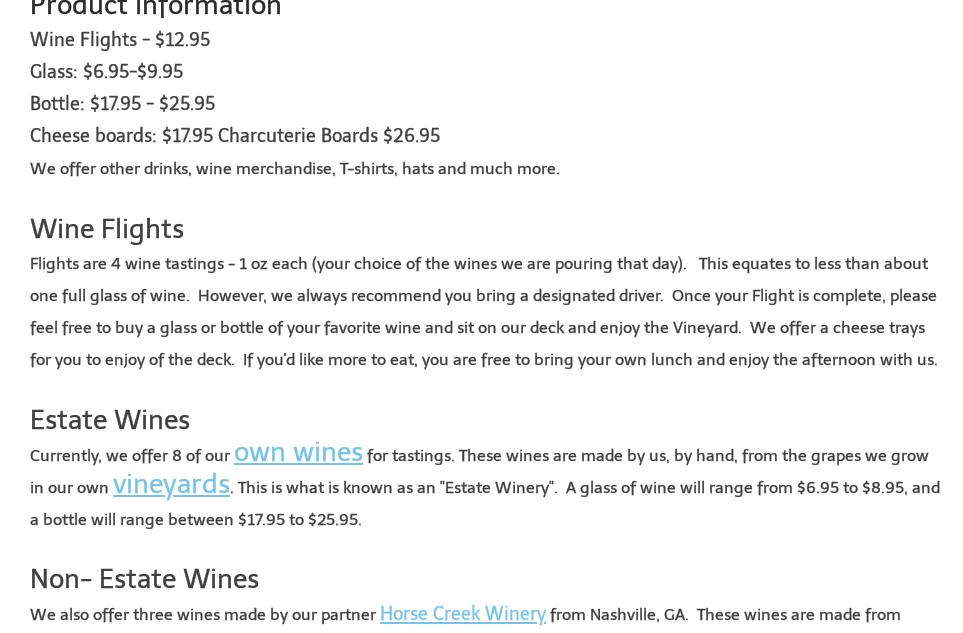 Odom Springs Vineyards Menu