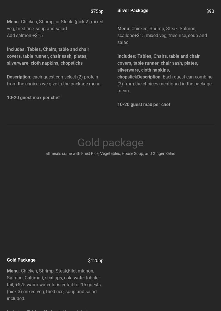 New Age Hibachi Menu