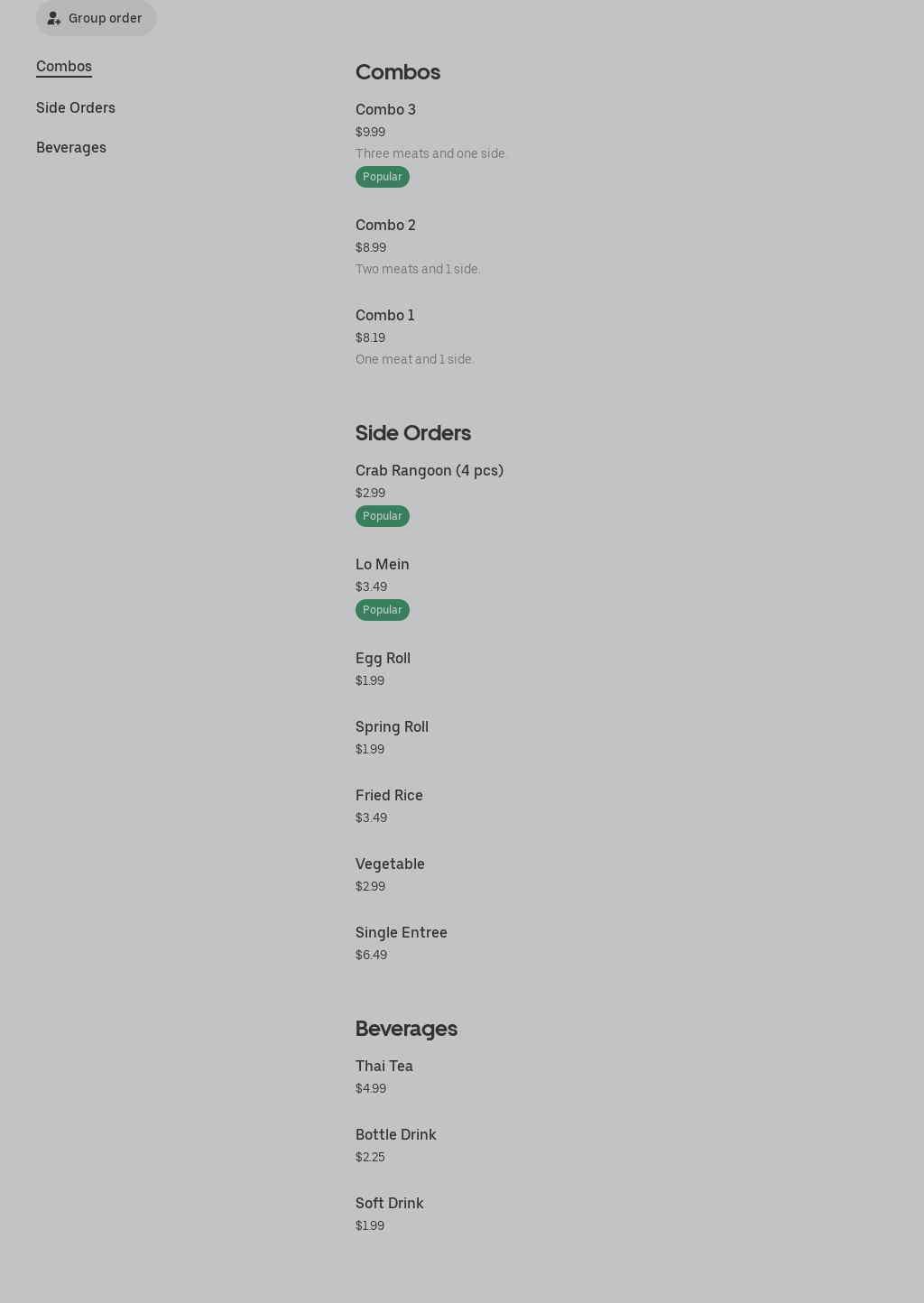 Basil thai Menu