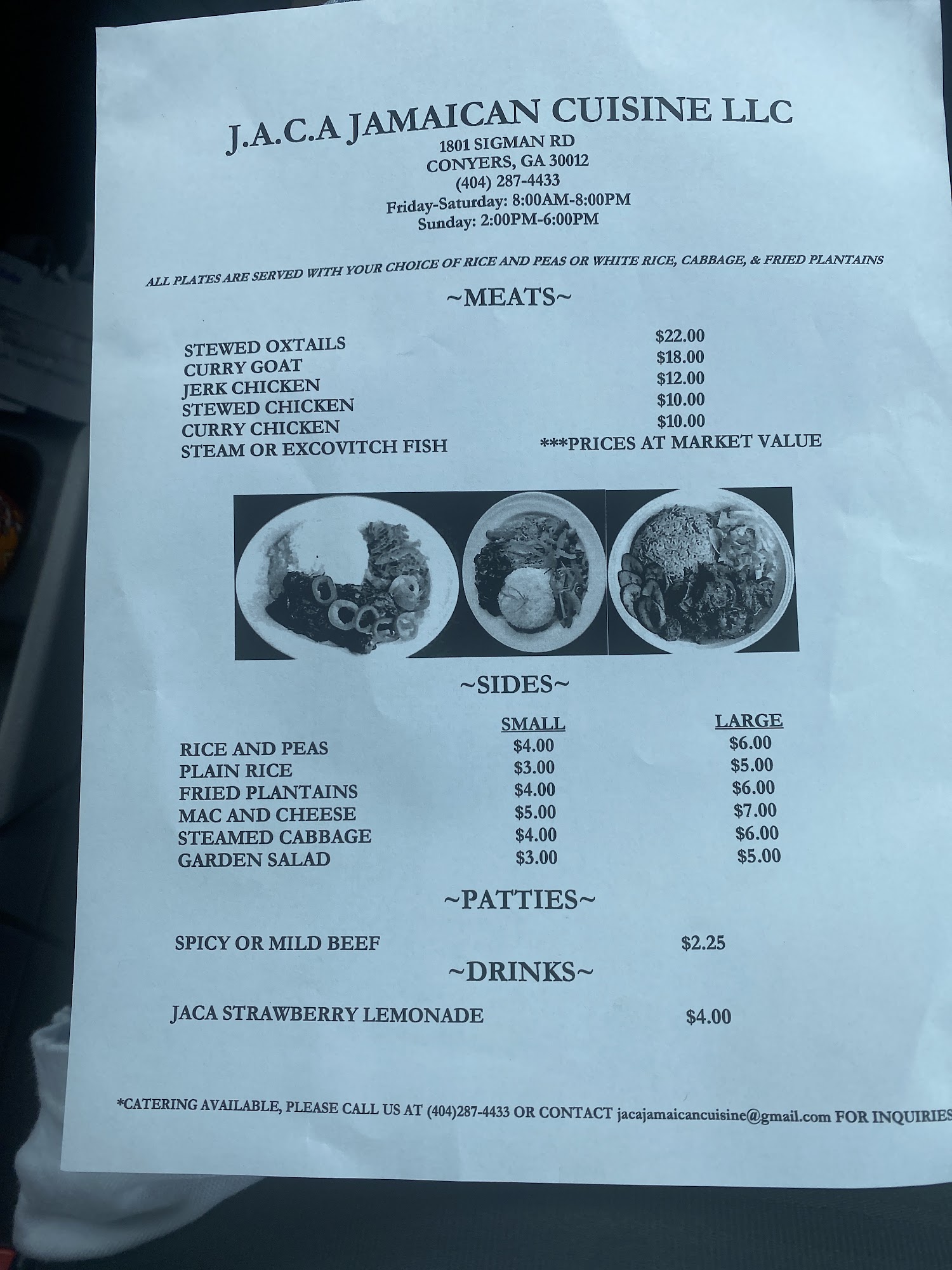 J.A.C.A. Jamaican Cuisine LLC Menu