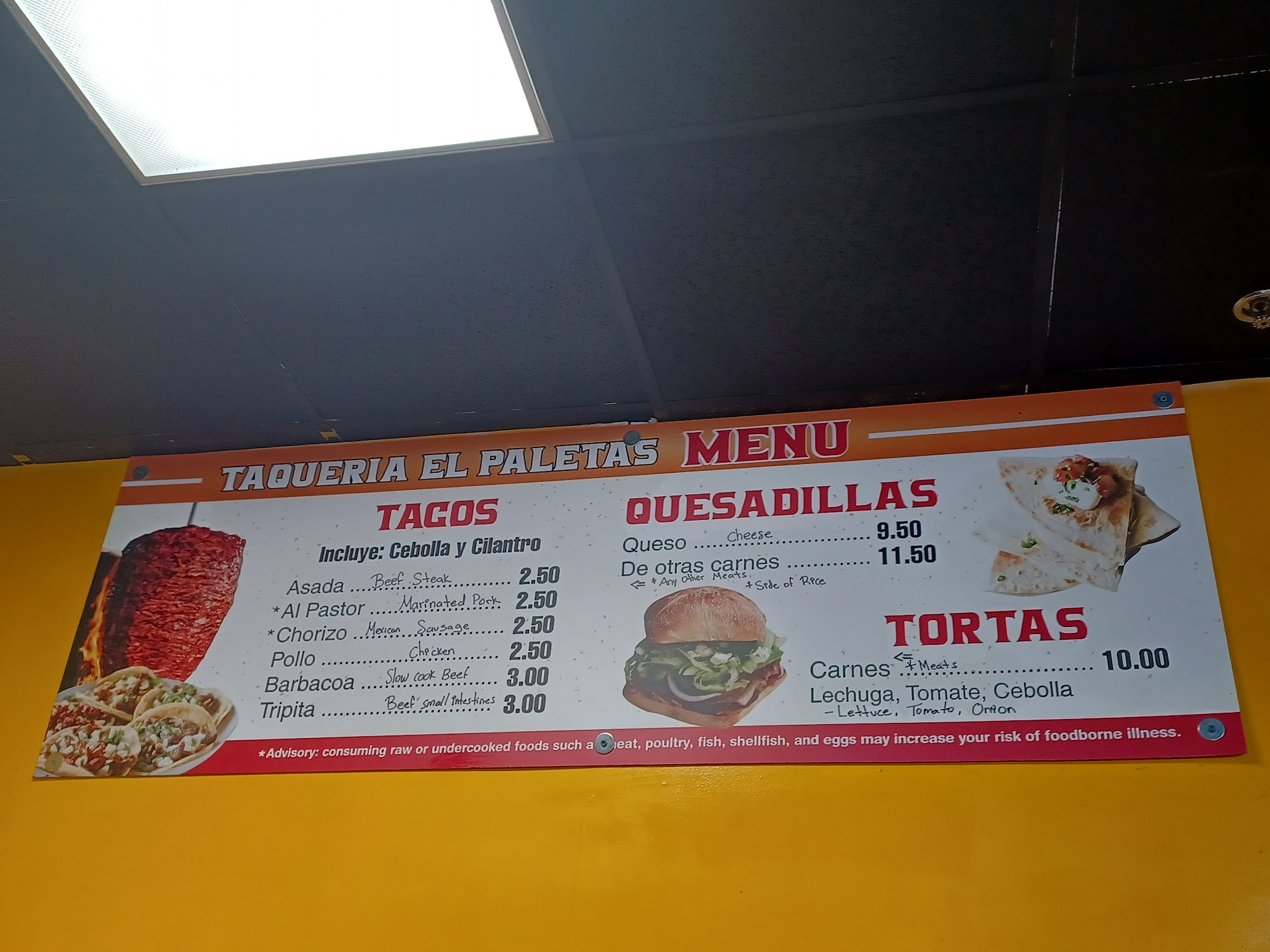 Taqueria El paletas Menu