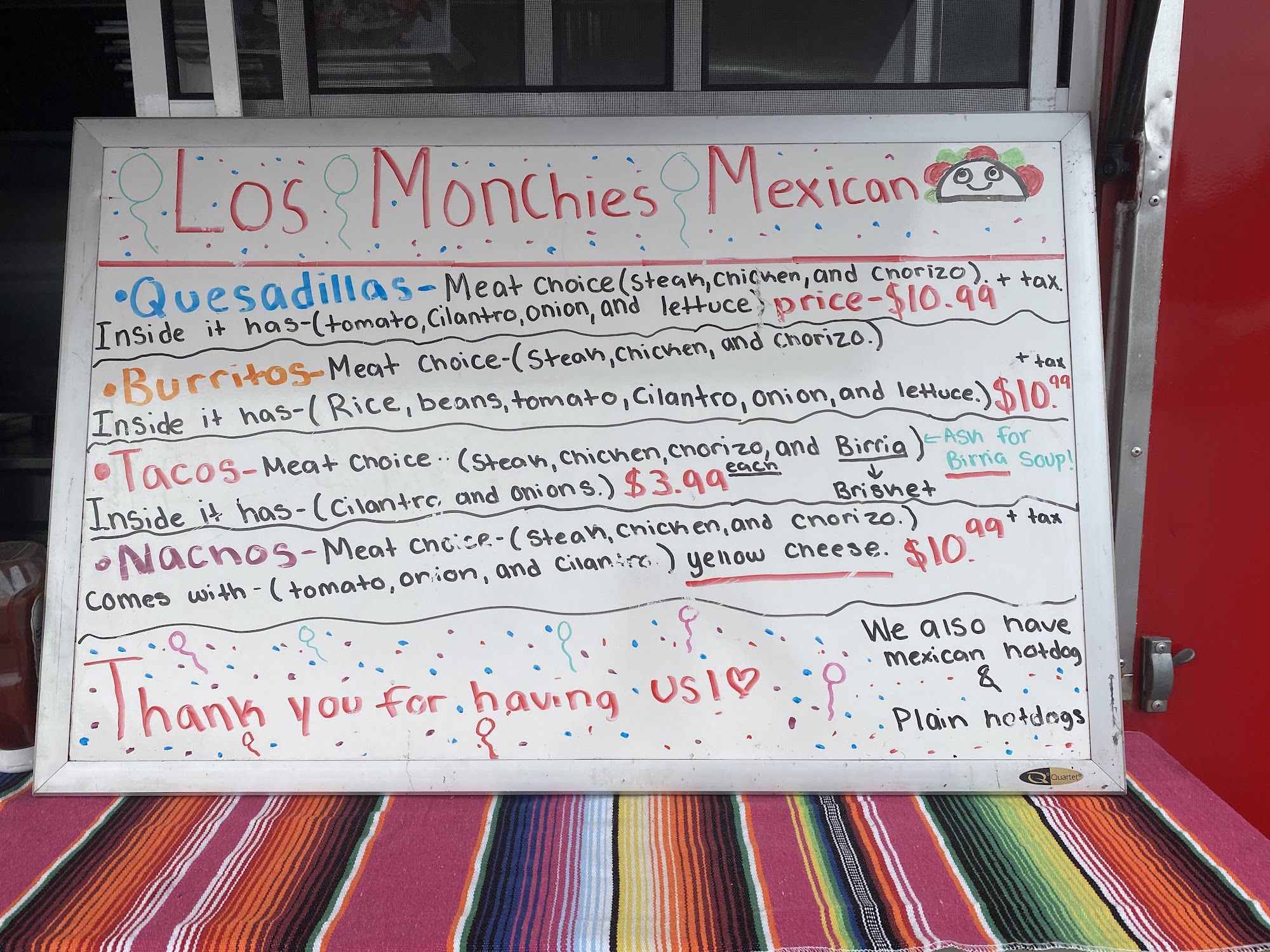 Los Monchies Mexican Cuisine Menu