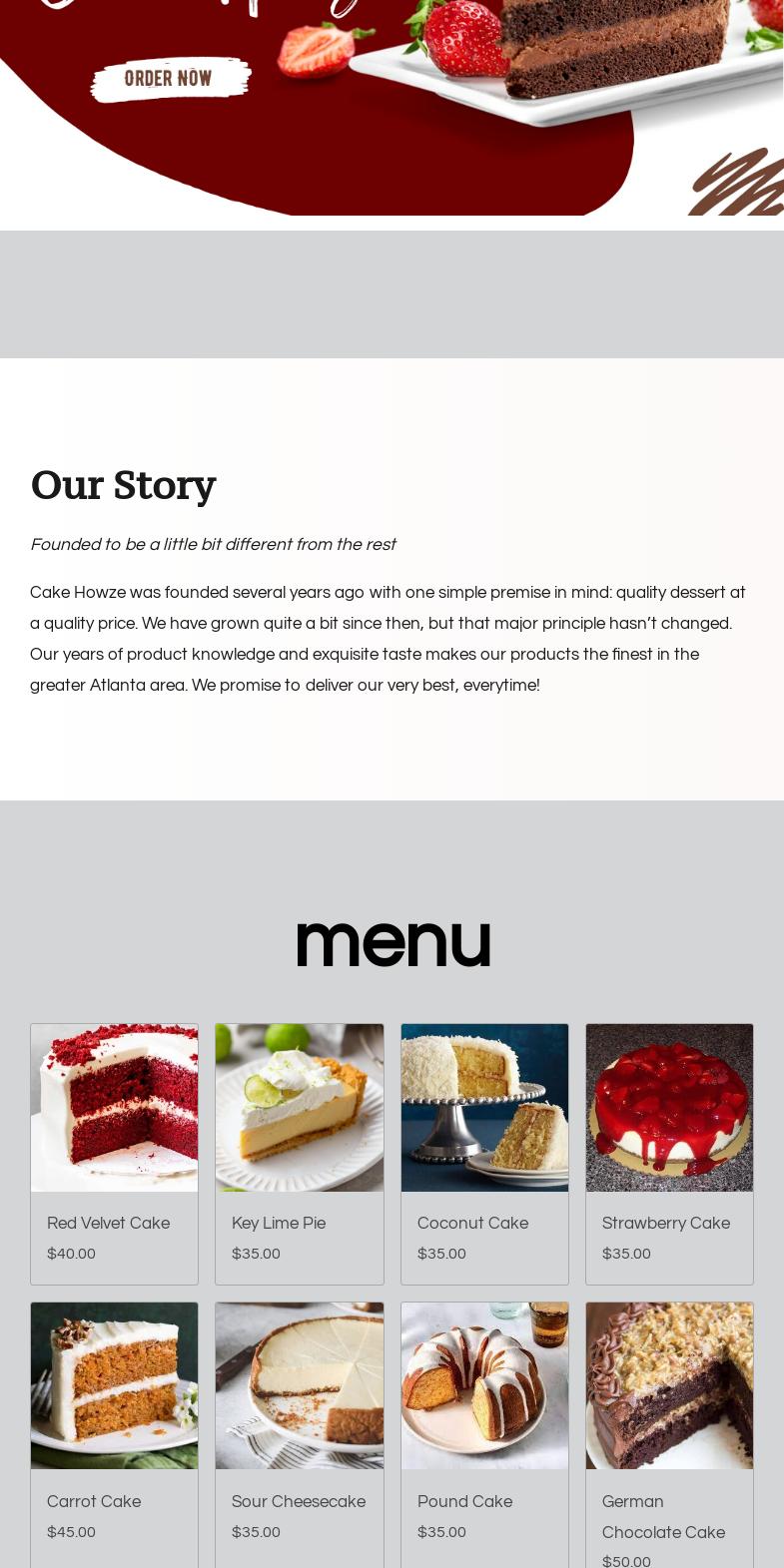 Cake Howze Menu