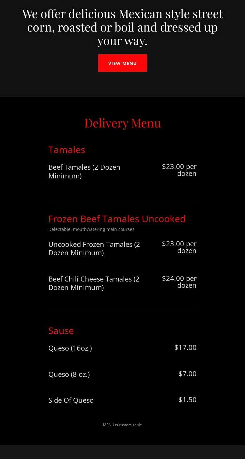 Pops Tamales Menu