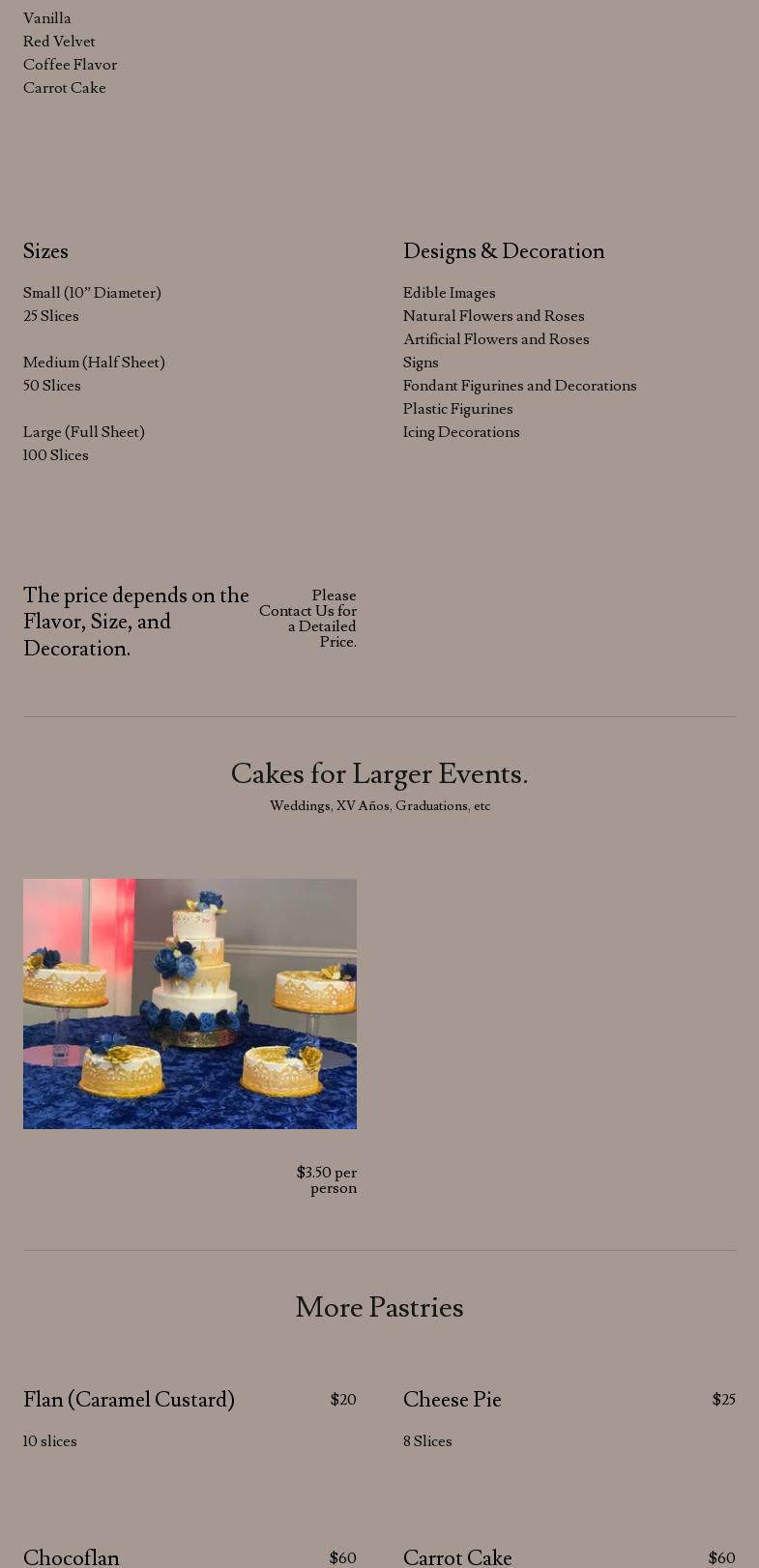 Pastelería Cielito Lindo Menu