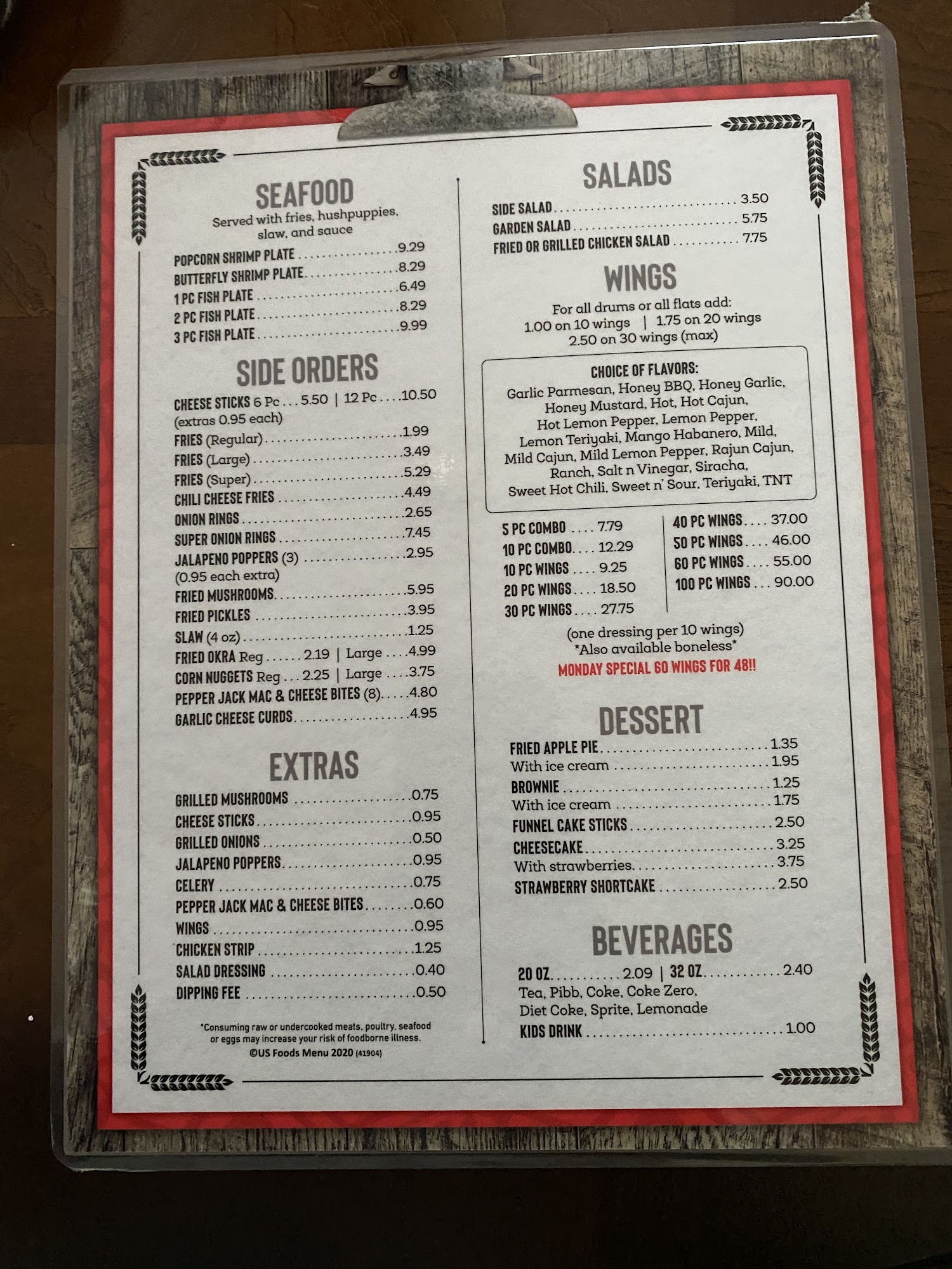 Terrell wings Menu