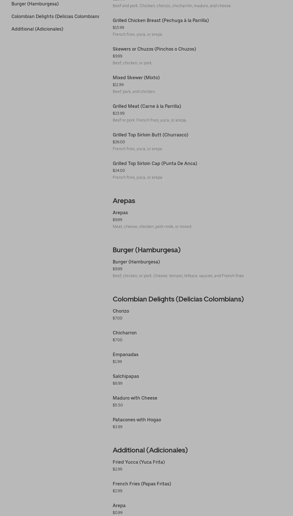 In & out food mart Menu