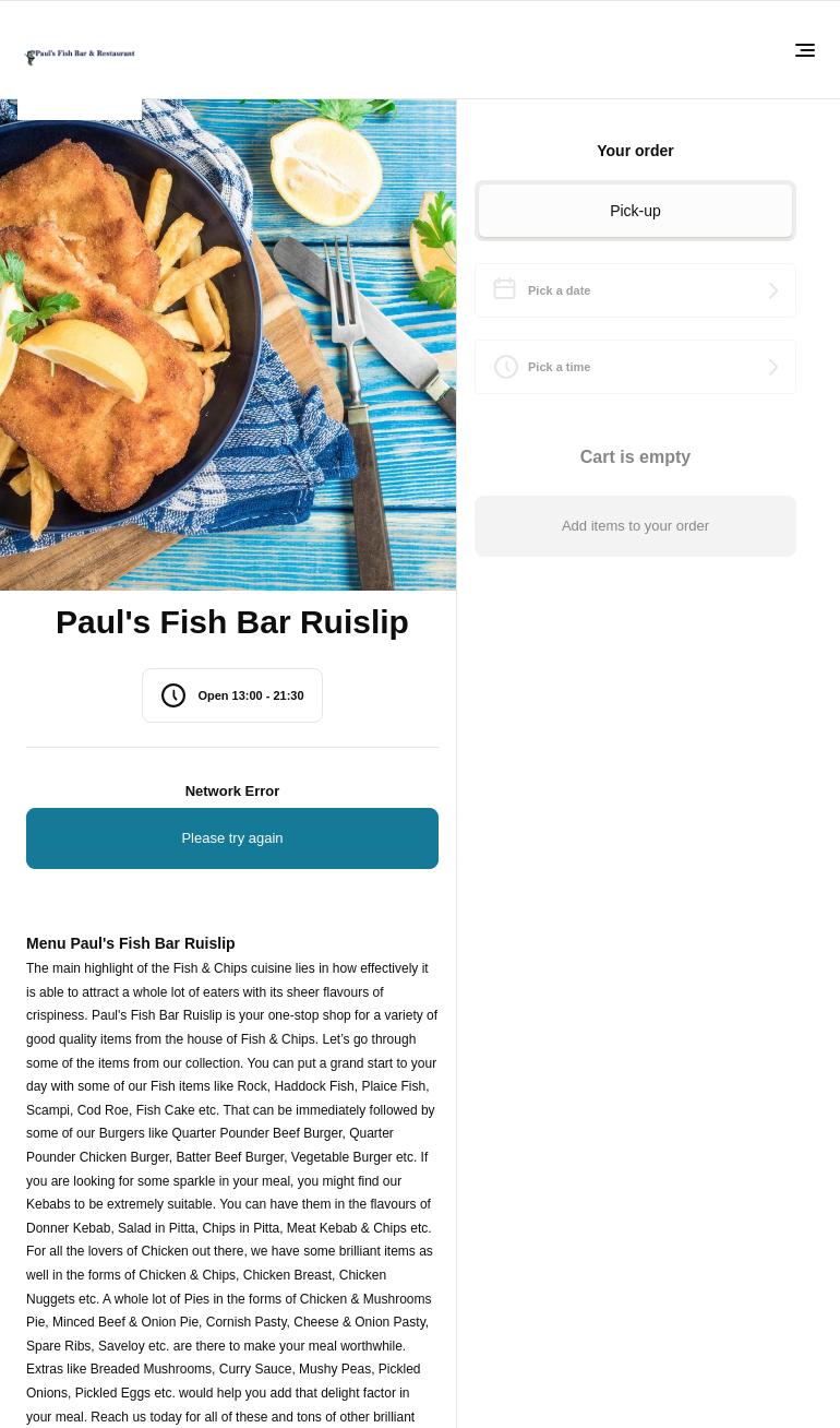 Paul's Fish Bar Menu