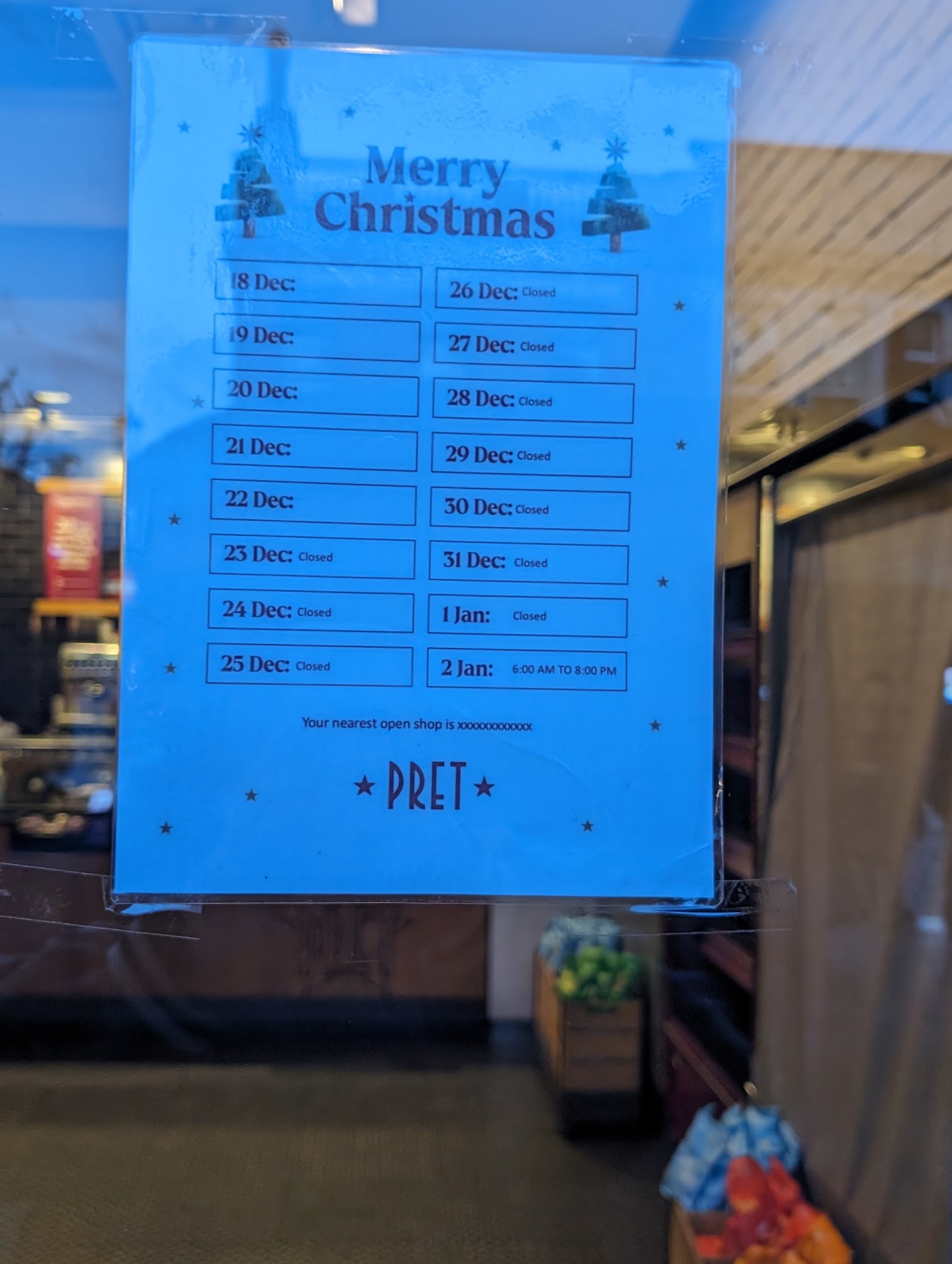 Pret A Manger Menu