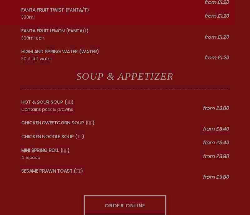 The Man's Palace Menu