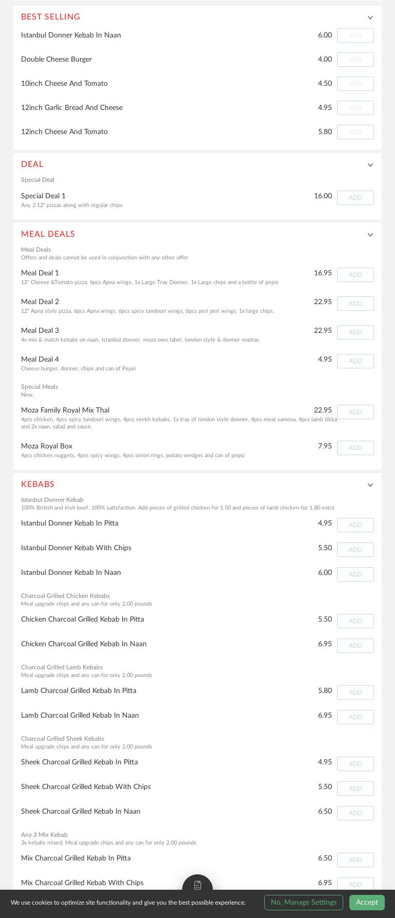 Moza Menu