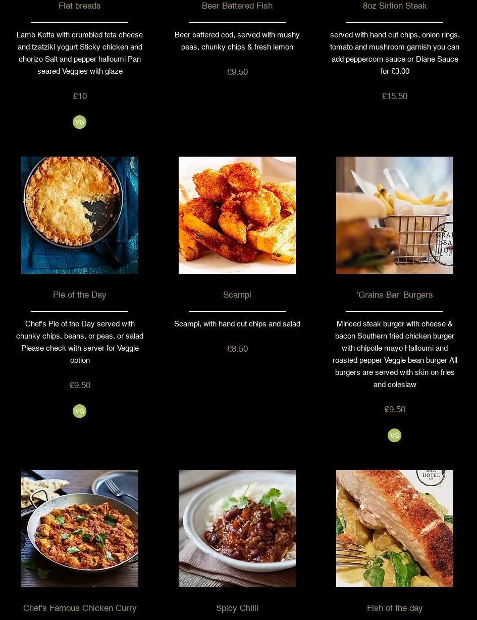 The Dining Room at Grains Bar Hotel Menu