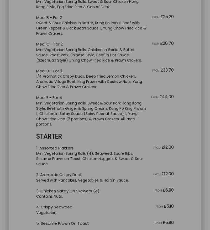 Oriental City Menu