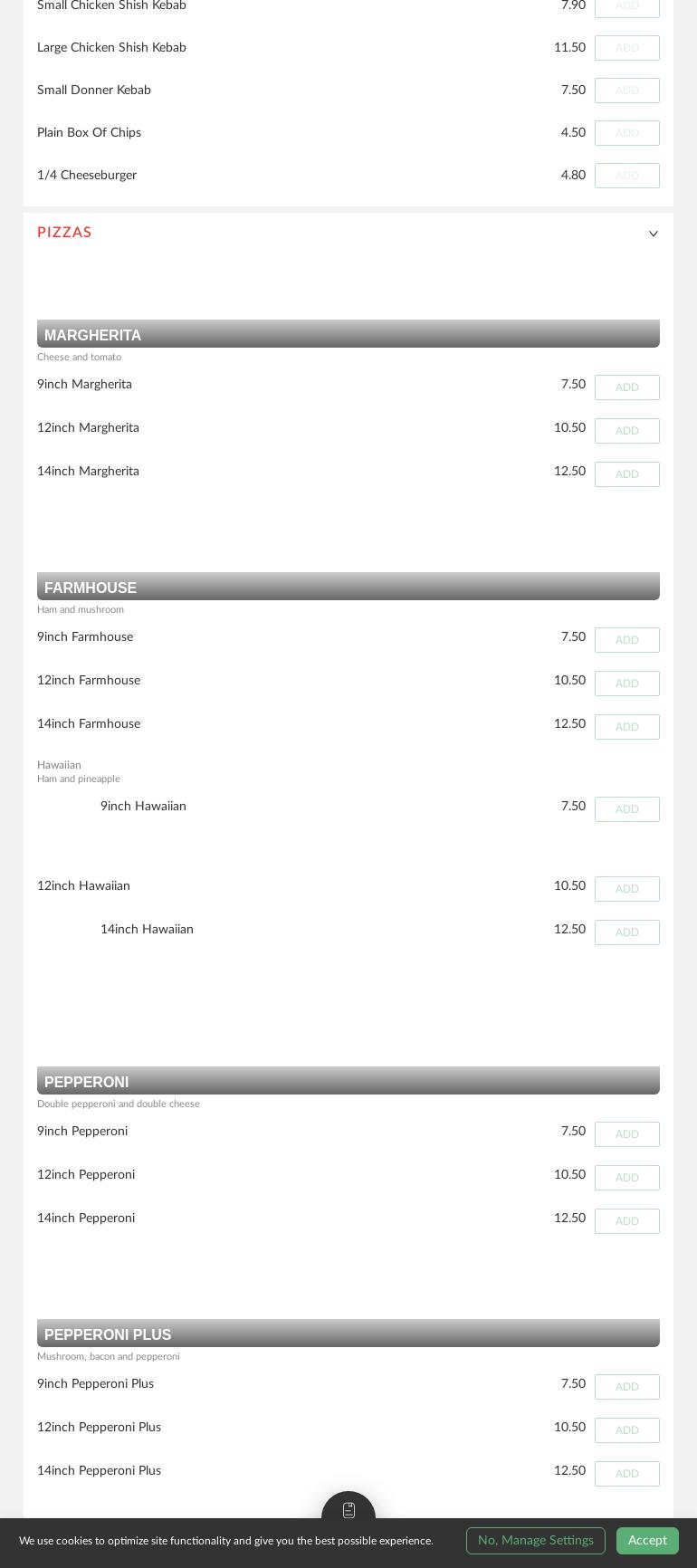 Cove Kebab Menu