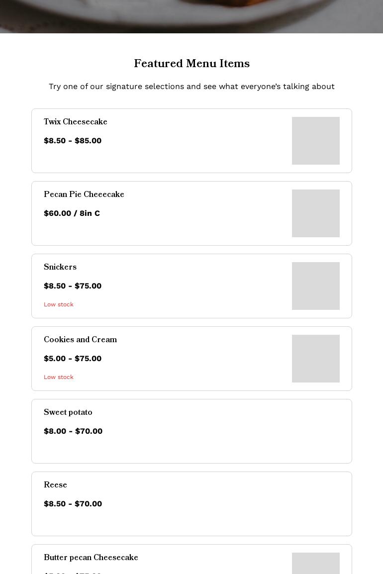 The Queen of Cheesecakes Menu