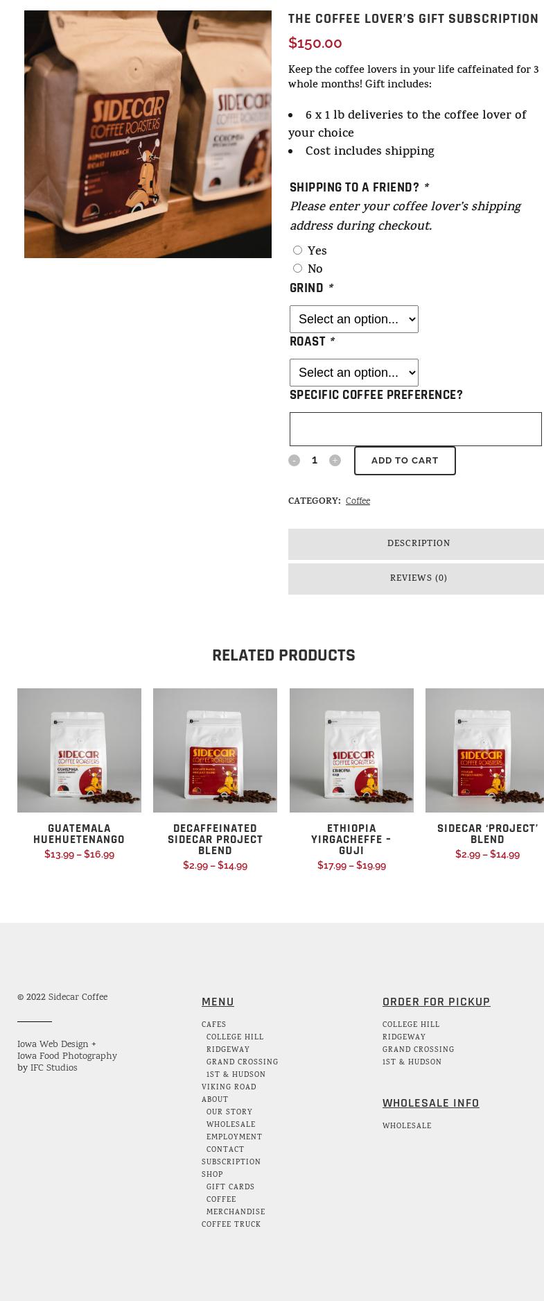 Sidecar Coffee Shop Menu