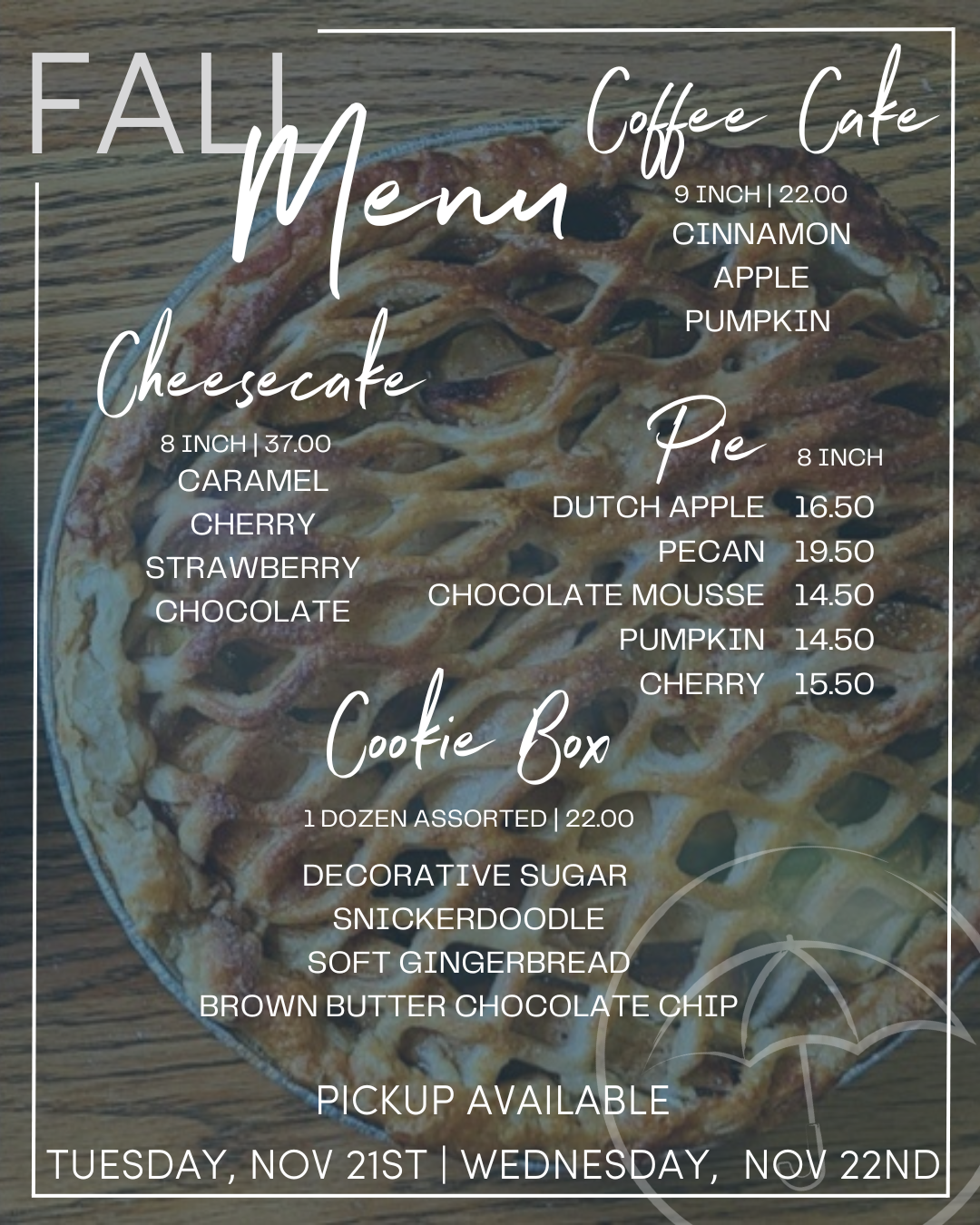 Blue Umbrella Bakery Menu