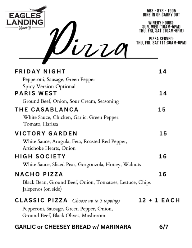 Eagles Landing Winery Menu