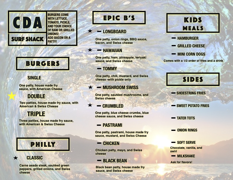 Surf Shack Blanchard Menu