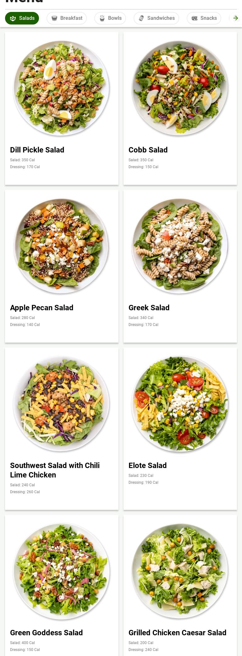 Farmer's Fridge Menu