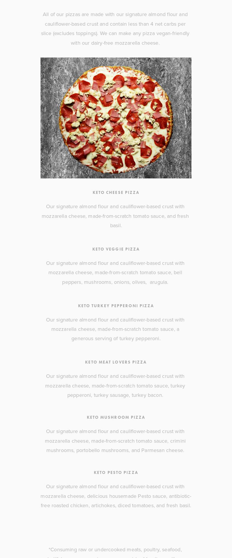 Keto Bros Pizza Menu