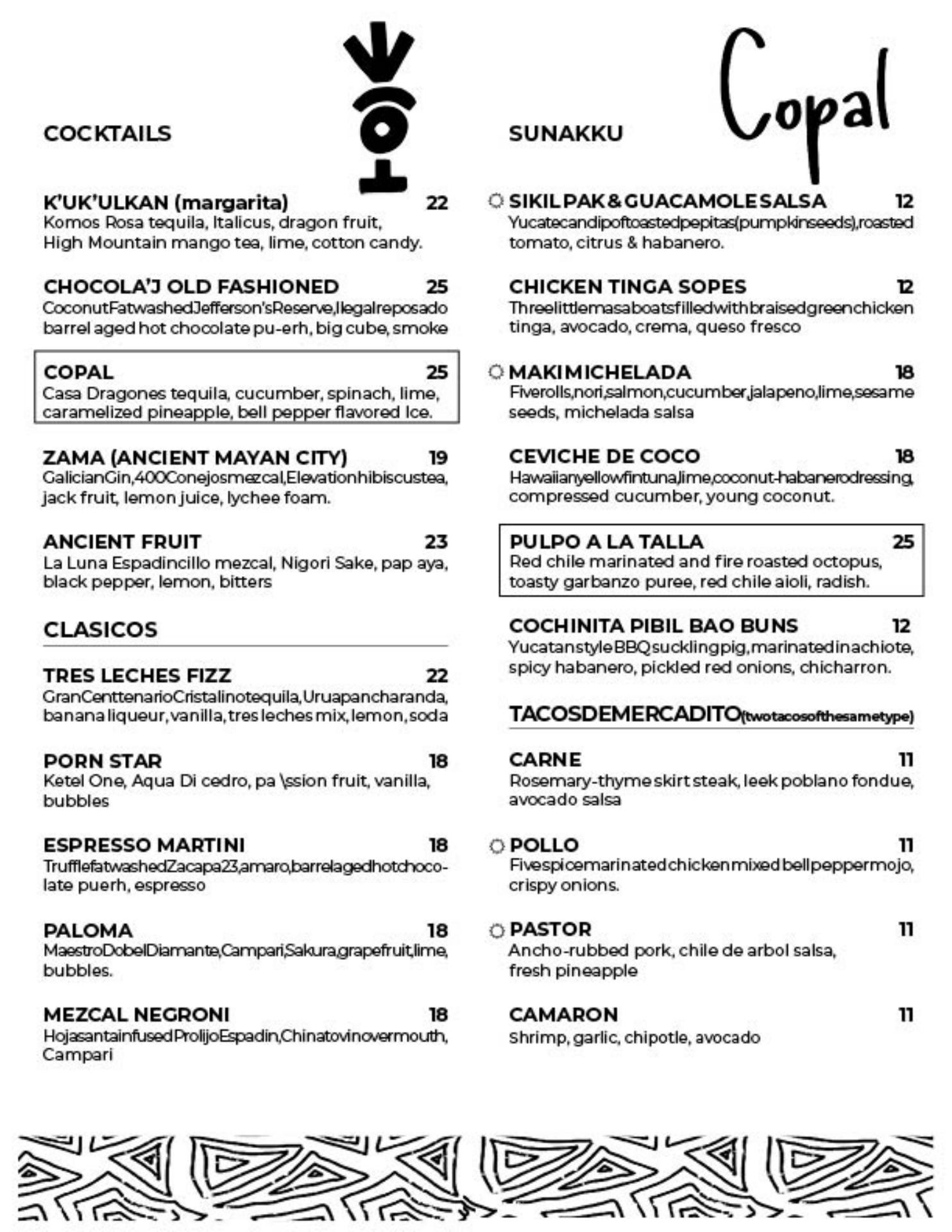 Copal Menu